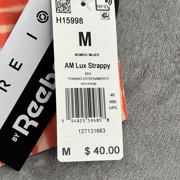 Reebok AM Lux Strappy Sports Bra Womens Medium Aura Orange Core I Training NWT - Picture 2 of 11
